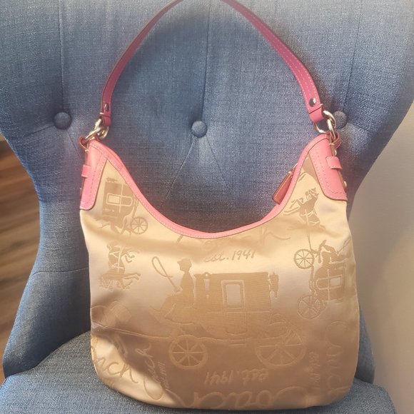Coach Handbags - LIKE NEW Coach F14480 Khaki Fuchsia w/ Pleat (Rare) Shoulder Bag
